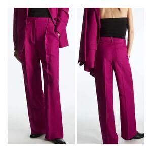 COS Relaxed Linen-Blend Wide-Leg Trousers Bright Pink Barbie Work Career Size 2